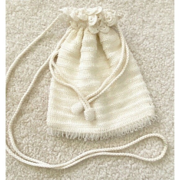 Wedding Bridal Flower Girl Drawstring Bag Pouch Ivory Beaded Purse Lace Romantic - Picture 4 of 7